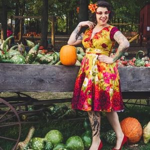 Retrolicious Fab Flourish Fall Floral Pinup Dress